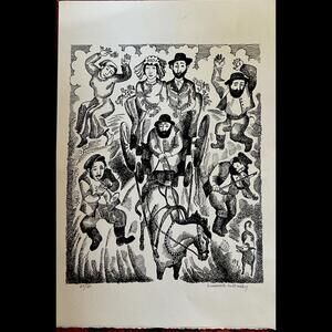 EMMANUAL SNITKOVSKY INK ON PAPER JEWISH ART NUMBERED AND SIGNED MINT COND 1970S